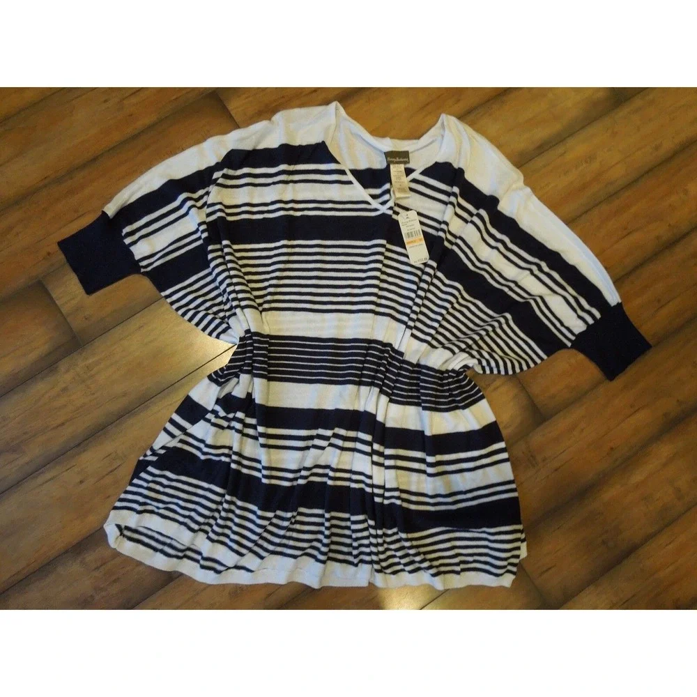 TOMMY‎ BAHAMA Stripe Oversized Beach Sweater Navy White Swim cover size Small S
